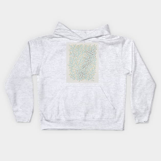 Berry Branches - Gold Turquoise Kids Hoodie by CatCoq